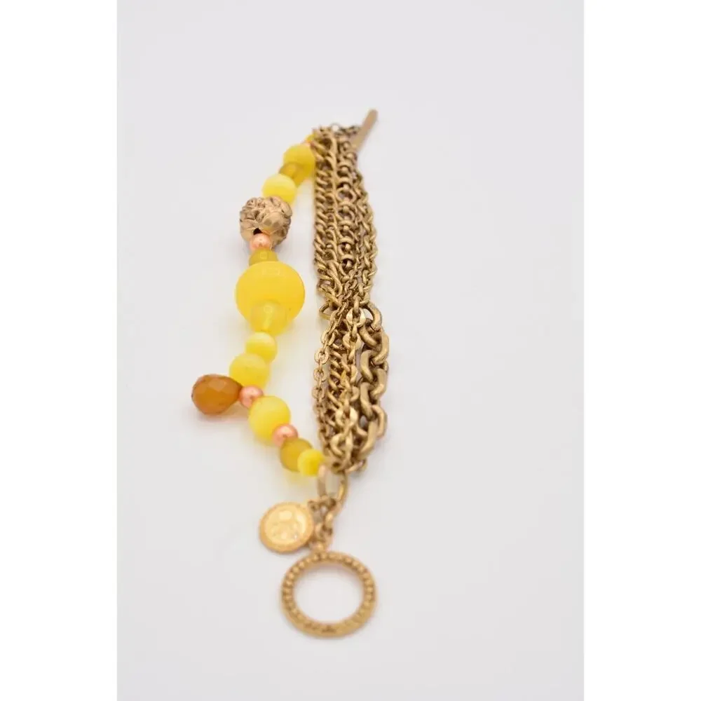 Jessica Simpson Multi-Chain Bracelet Antiqued Gold Yellow Beaded Bin5